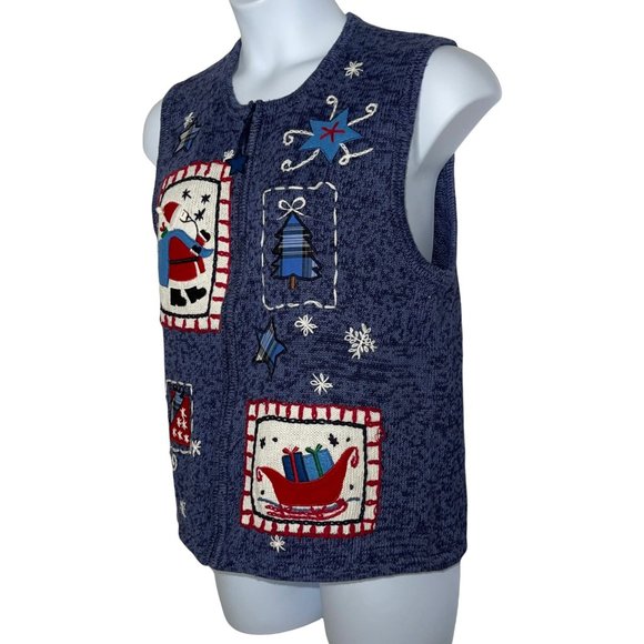 Bobbie Brooks Santa Christmas Sleigh Snowflakes Cardigan Sweater Vest L 12/14 - Picture 5 of 8
